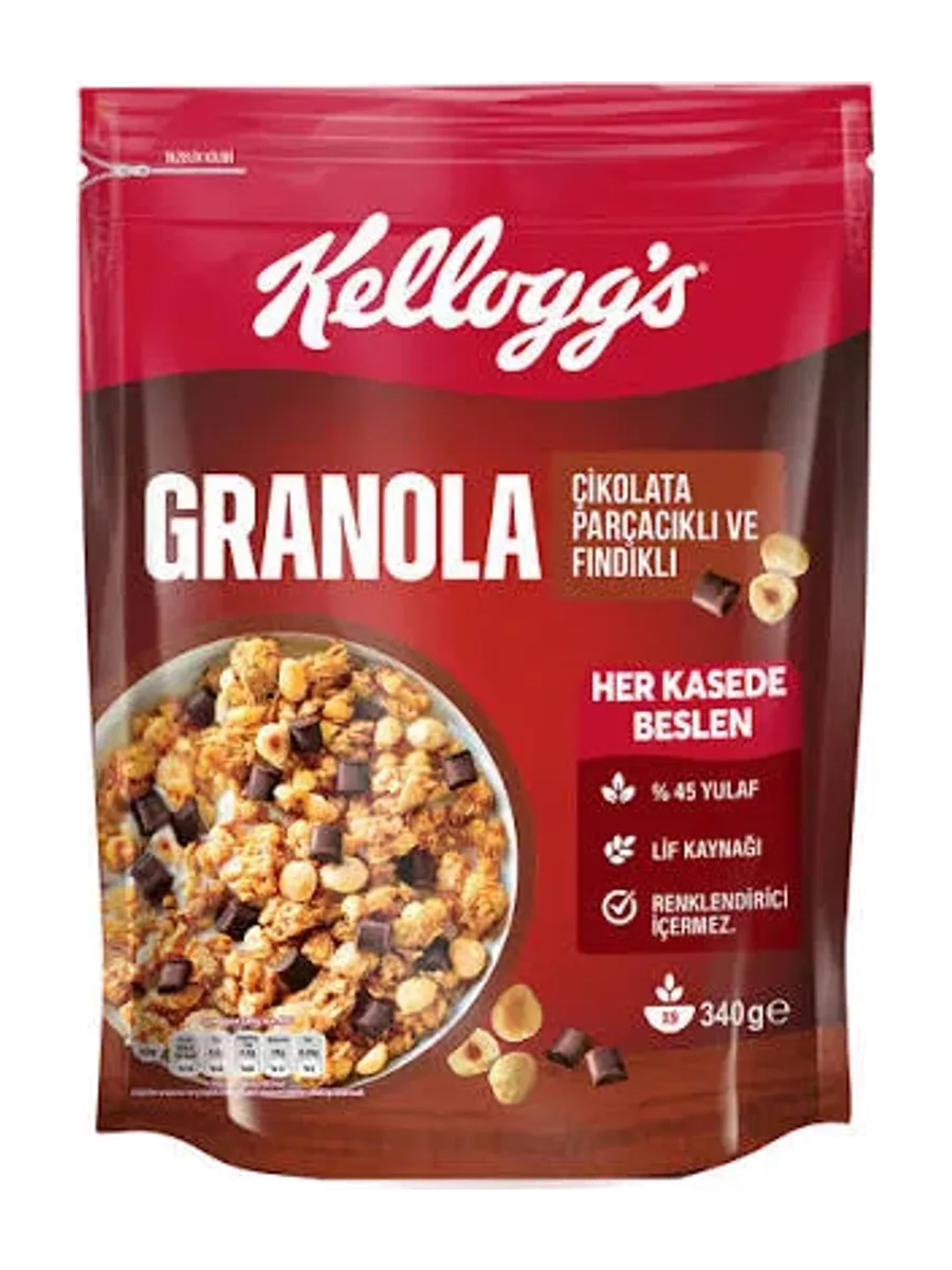 KELLOGG'S GRANOLA ÇİKOLATA PARÇACIKLI VE FINDIKLI 340 GR.